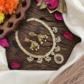 Vriksham Designer Gold Look Alike AD Stone Short Neckpiece-Red-G16314